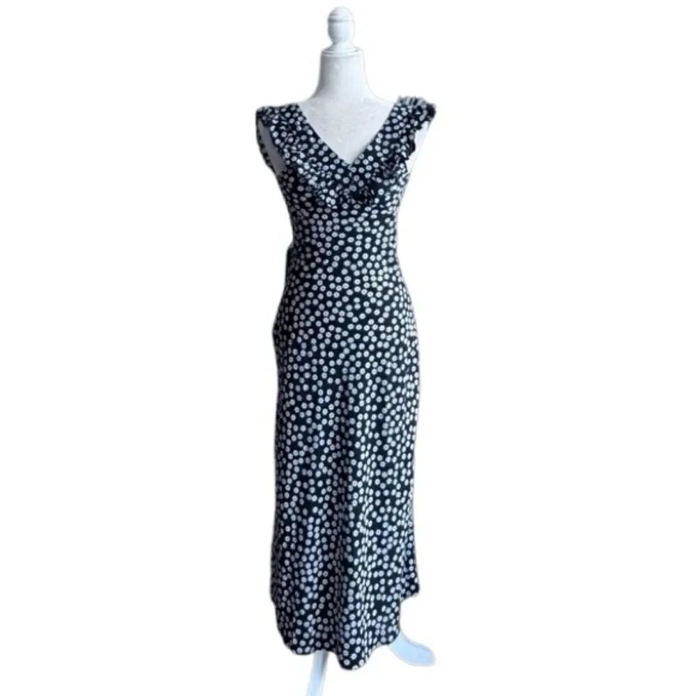 Commense Sleeveless Dress Black White Midi Floral Romantic Classic SZ XS NEW
